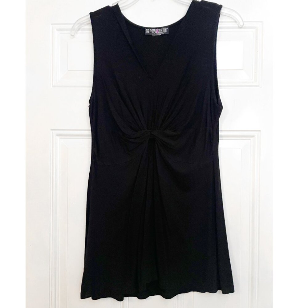 Pyramid Collection Twist-Front Tunic Top (Black)
